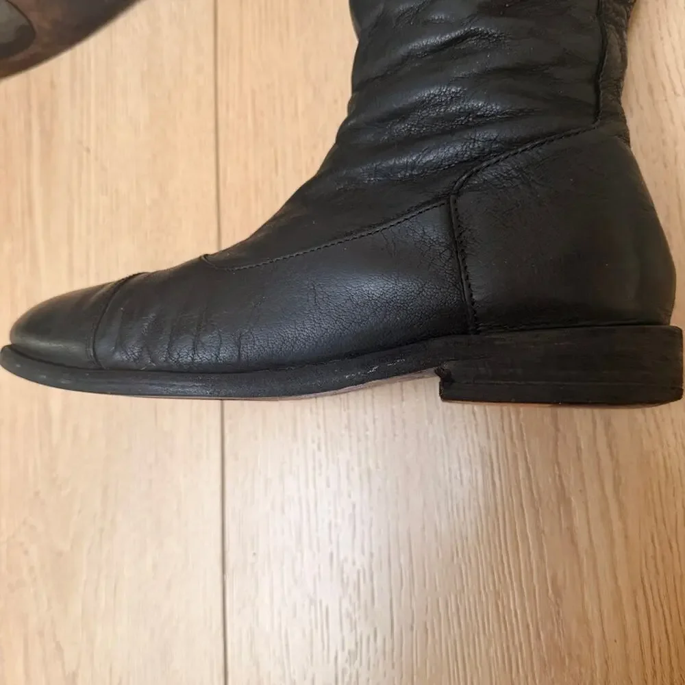 All Saints women’s Black Leather Over-the-Knee buckle zip up Riding Boots  37